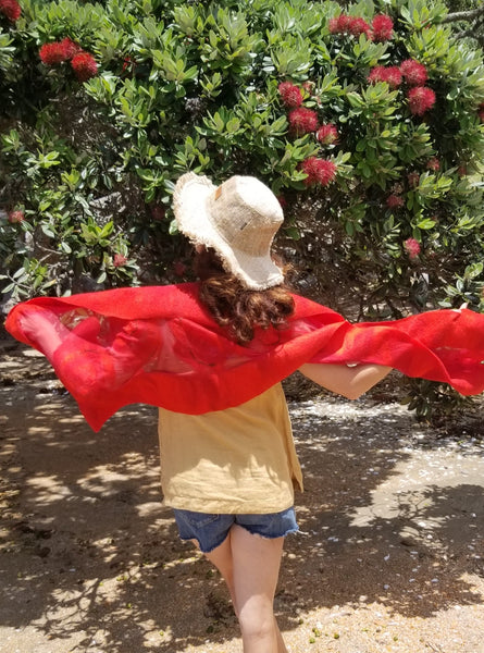 Vibrant red shawl from merino and silk, hand made unique accessories