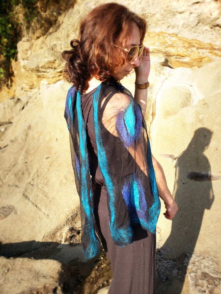 Simply addition of luxury, versatile scarf, Silk and wool painted shawl perfect for everyday or evening dress.