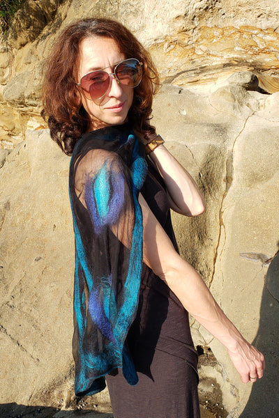 Simply addition of luxury, versatile scarf, Silk and wool painted shawl perfect for everyday or evening dress.