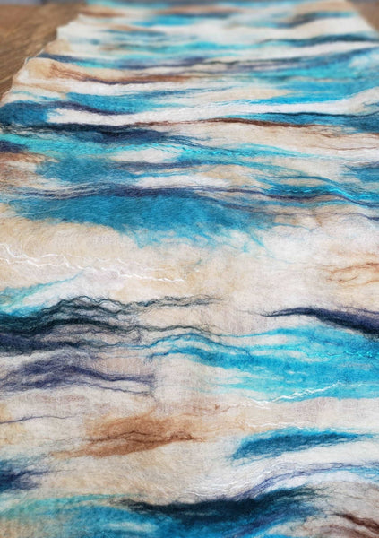 Double side table runner high quality hand made, coastal style, silk & merino wool, ocean, beach lifestyle decor