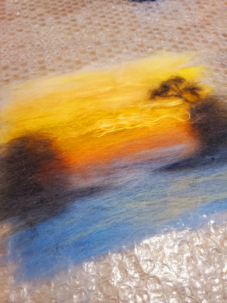 Sunrise on the beach Waiake painting merino wool on a silk