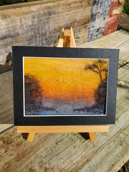 Sunrise on the beach Waiake painting merino wool on a silk