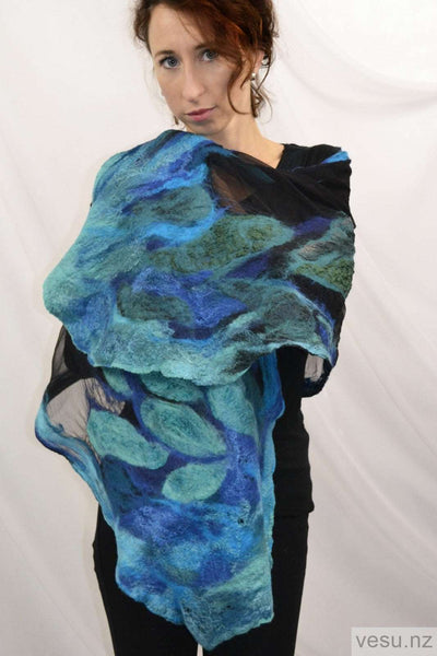 Natural silk shawl blue with turquoise 4256