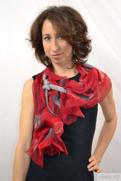 Red scarf silk with merino wool New Zealand 4294