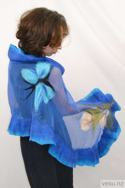 Blue butterfly handmade shawl with silk and merino 4300