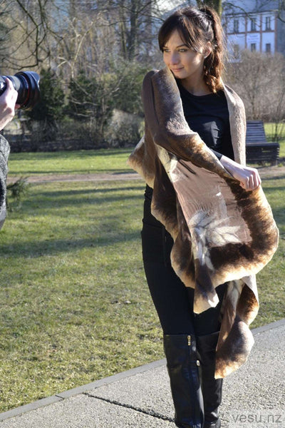 Brown and beige Silk Shawl with merino wool 4309