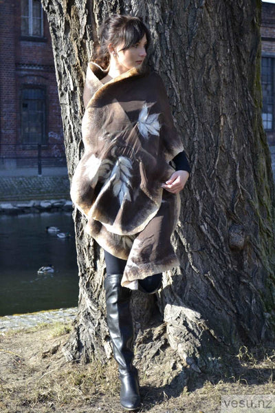 Brown and beige Silk Shawl with merino wool 4309