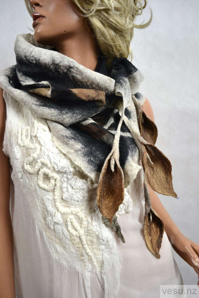 Black with brown callas silk scarf 4339