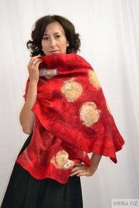 Red silk shawl. merino wool with natural silk 4347