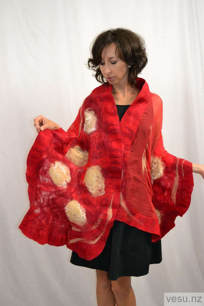 Red silk shawl. merino wool with natural silk 4347