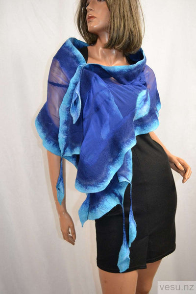 Blue nuno-felting silk scarf with merino wool 4382