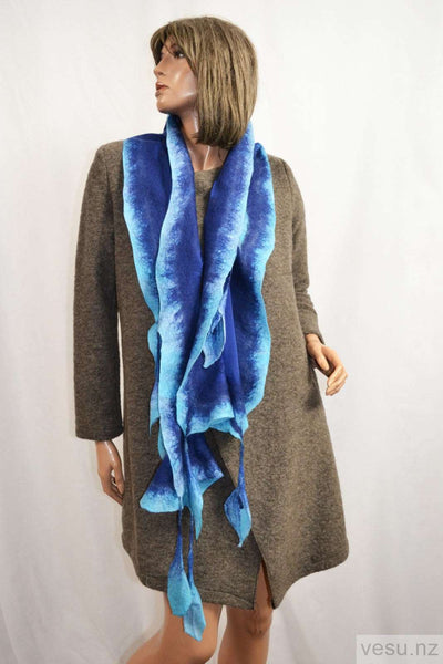 Blue nuno-felting silk scarf with merino wool 4382