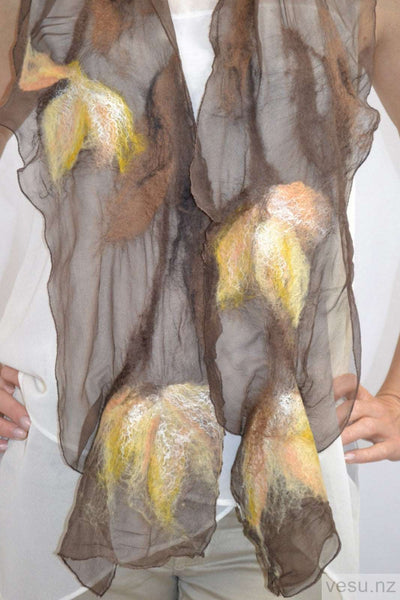 Brown with yellow silk scarf with merino wool 4383