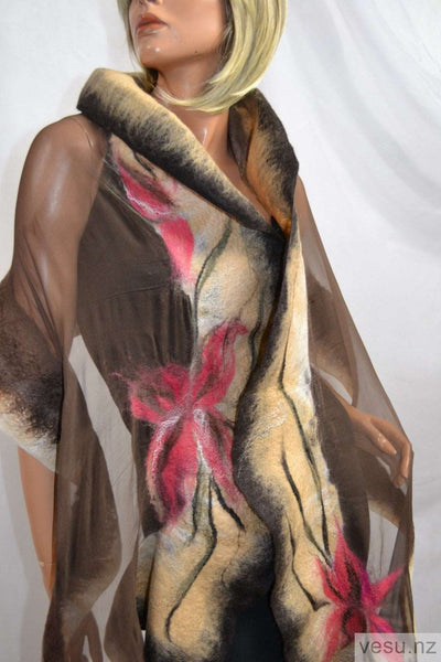 Brown shawl for dress with beige and pink 4415