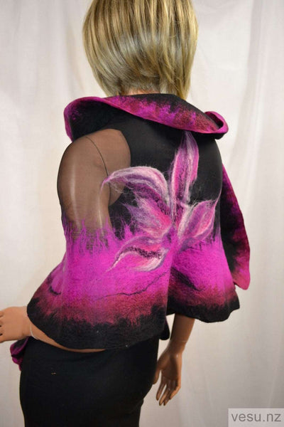 Black magenta - Unique silk shawl with merino wool 4416