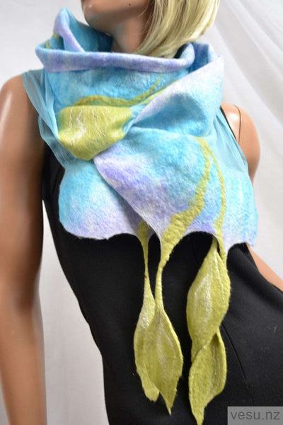 Blue with violet and green silk scarf 4474