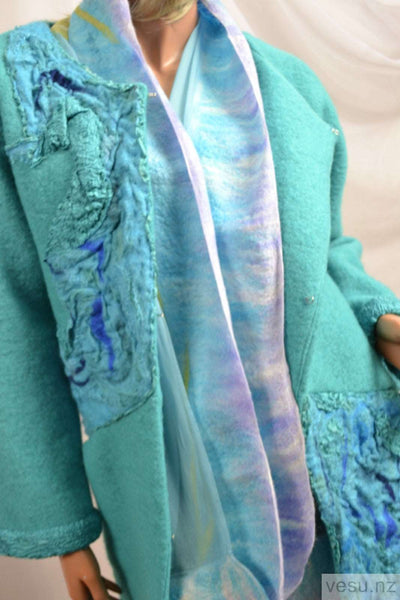 Blue with violet and green silk scarf 4474