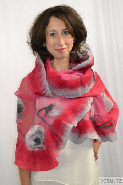 Pink silk shawl with merino wool 4486