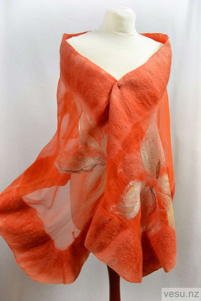 Red haired silk shawl with merino wool 4511