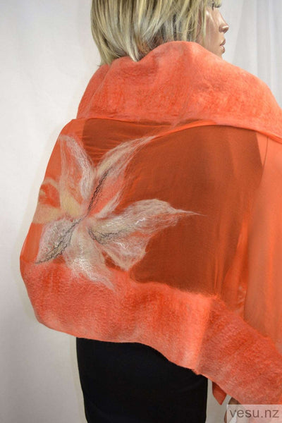 Red haired silk shawl with merino wool 4511