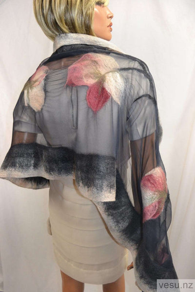 Graphite with pink silk shawl with merino wool 4512