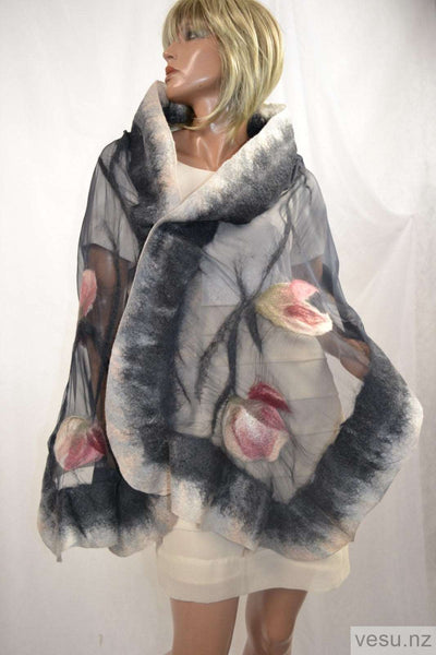 Graphite with pink silk shawl with merino wool 4512