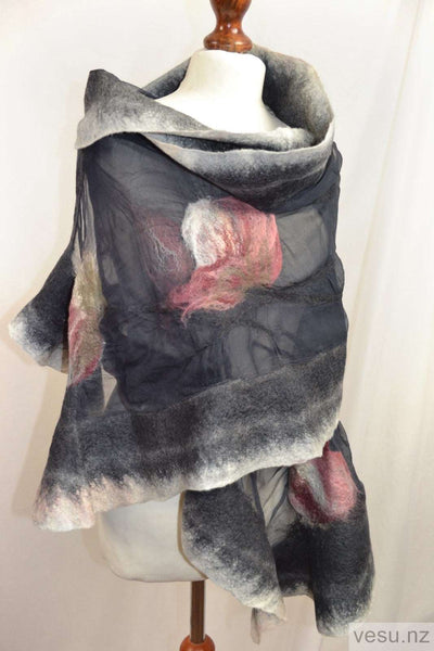 Graphite with pink silk shawl with merino wool 4512