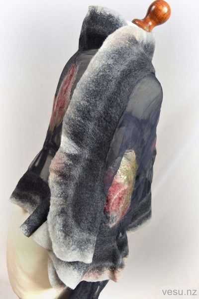 Graphite with pink silk shawl with merino wool 4512