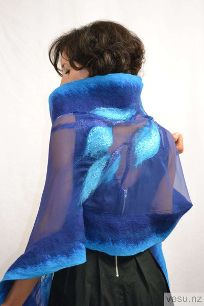 Handmade nuno-felted silk shawl with merino 4521