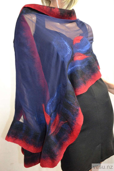 Navy blue with red. New Zealand silk shawl 4531