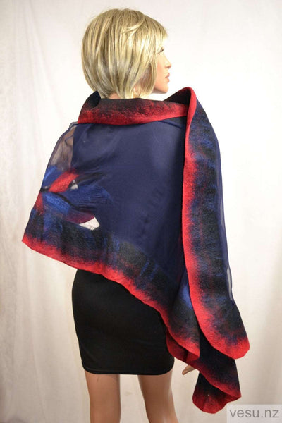 Navy blue with red. New Zealand silk shawl 4531