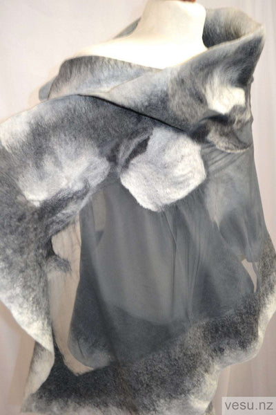 Gray shades shawl natural silk and merino wool NZ 4538