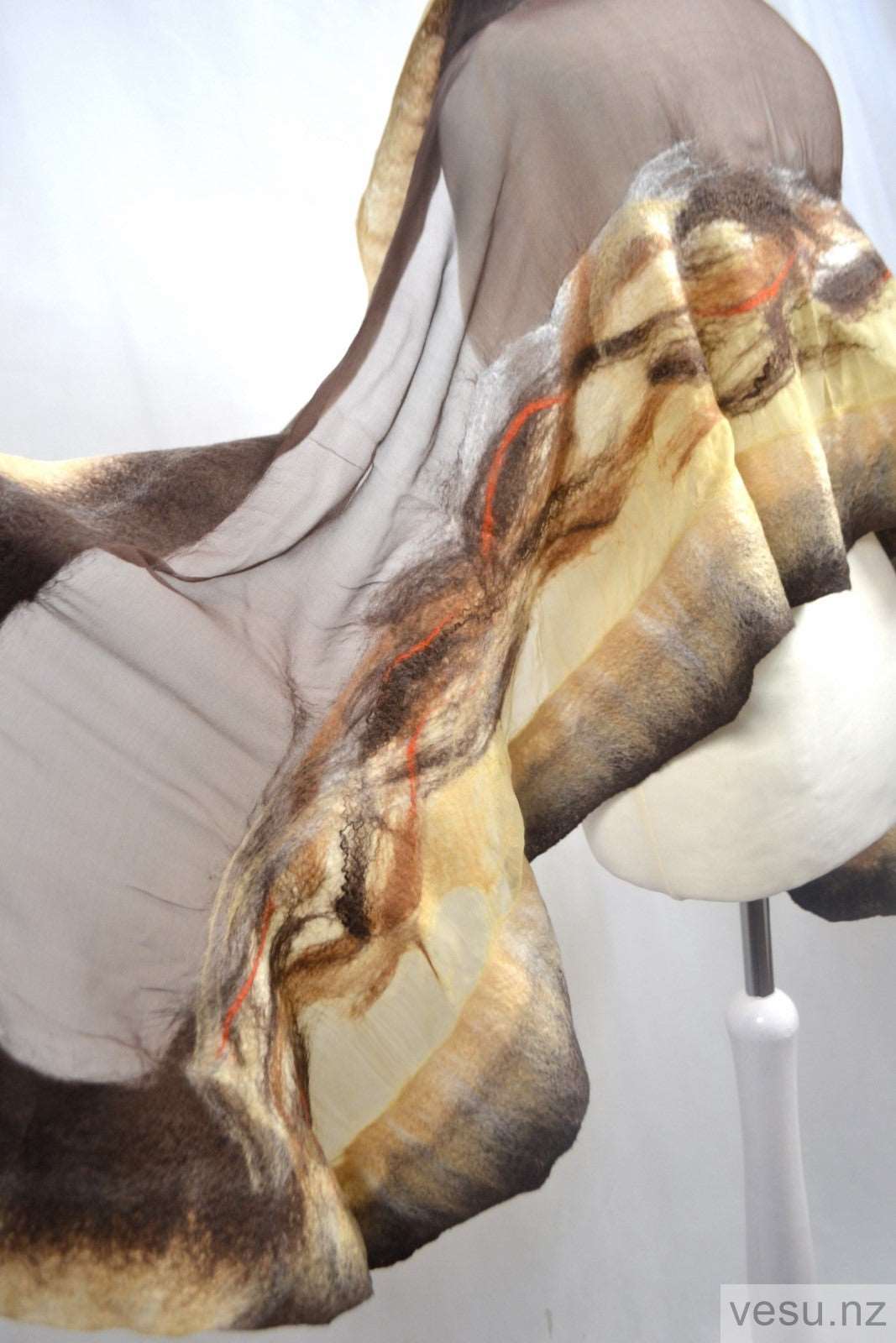 Brown with beige silk shawl and merino wool 4595