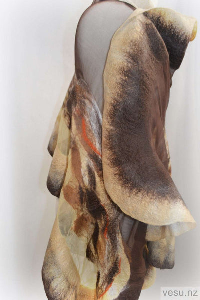 Brown with beige silk shawl and merino wool 4595