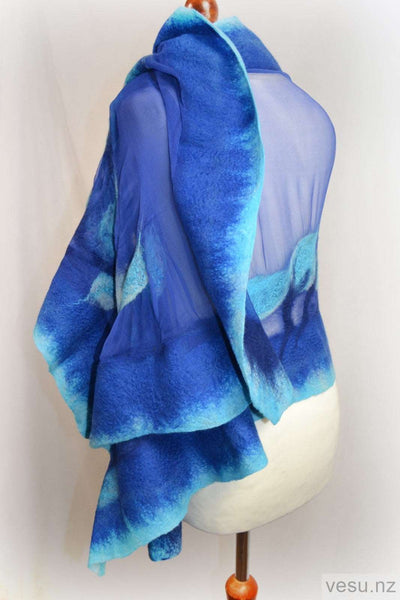 Blue turquoises, unique silk shawl with merino wool 4604