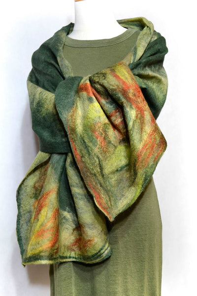 Immersed in green merino Wool and Silk Scarf 4633