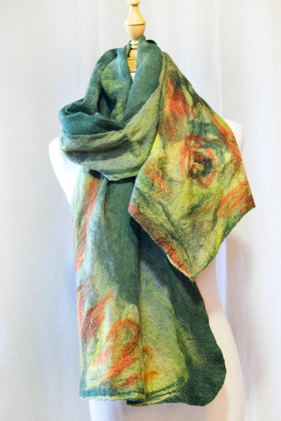 Immersed in green merino Wool and Silk Scarf 4633