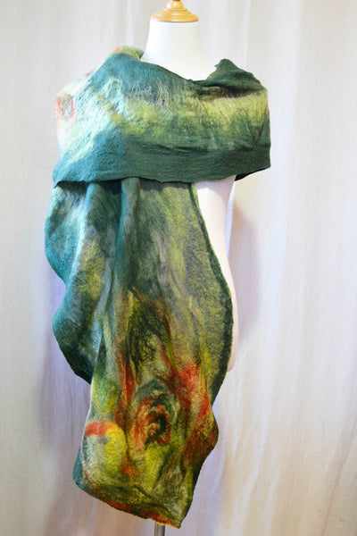 Immersed in green merino Wool and Silk Scarf 4633