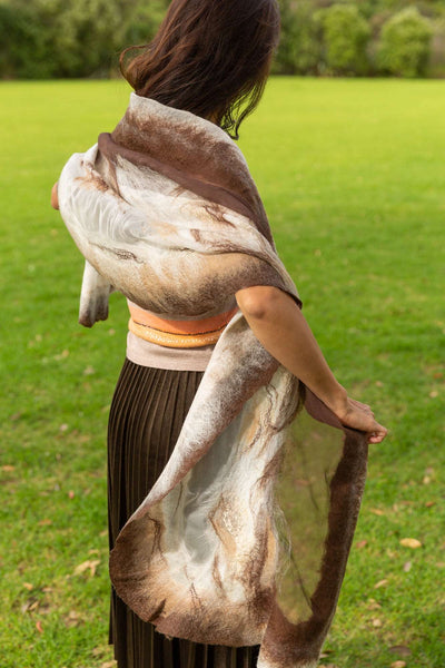 Merino and silk shawl in the color of the earth, 4632