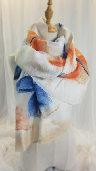 Spring scarf with Little Blue and Orange Butterflies, soft, light, cozy, versatile shawl, Zizina and Tussock NZ common butterflies