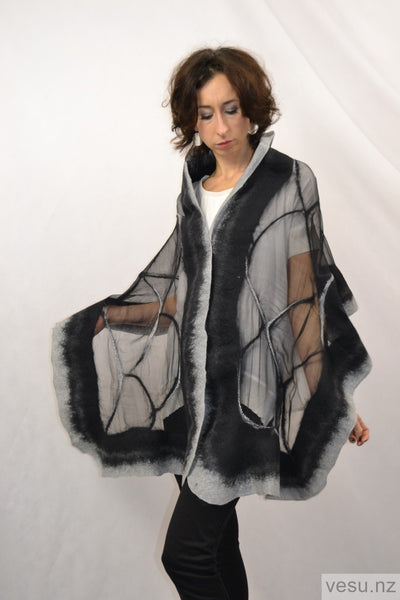 Shawl with merino wool black and gray 4274