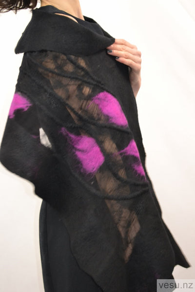 Handmade shawl silk and merino wool magenta 4278