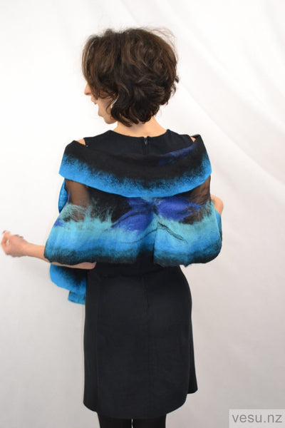 Handmade shawl silk and merino wool turquoise and blue 4279