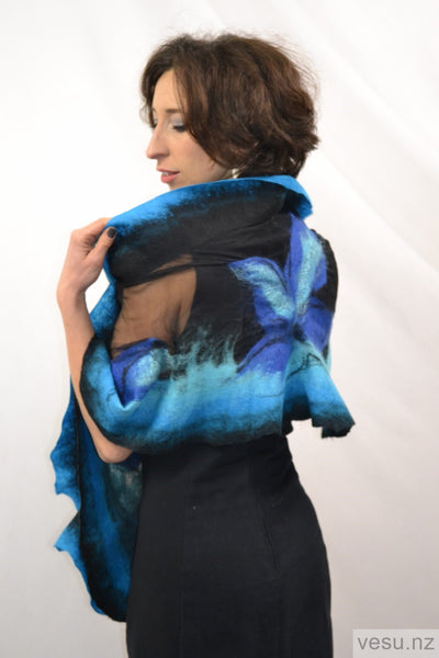 Handmade shawl silk and merino wool turquoise and blue 4279