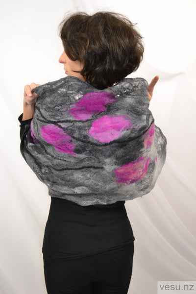 Handmade shawl silk and merino wool gray magenta 4280