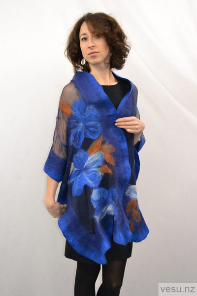 Blue shawl handmade with silk and merino 4299