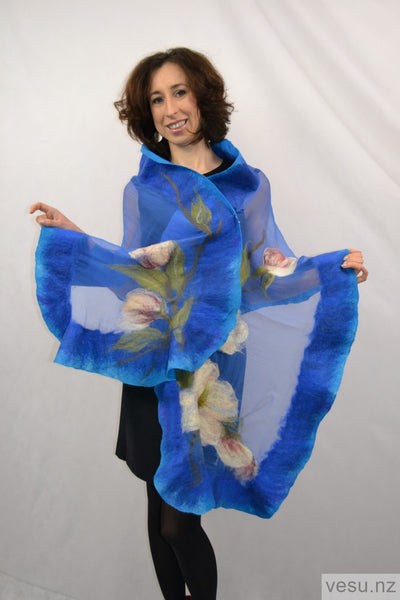 Blue butterfly handmade shawl with silk and merino 4300