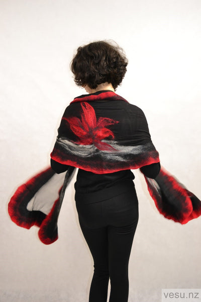 Large shawl black with red  4302