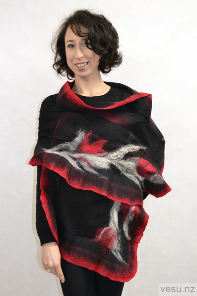 Large shawl black with red  4302