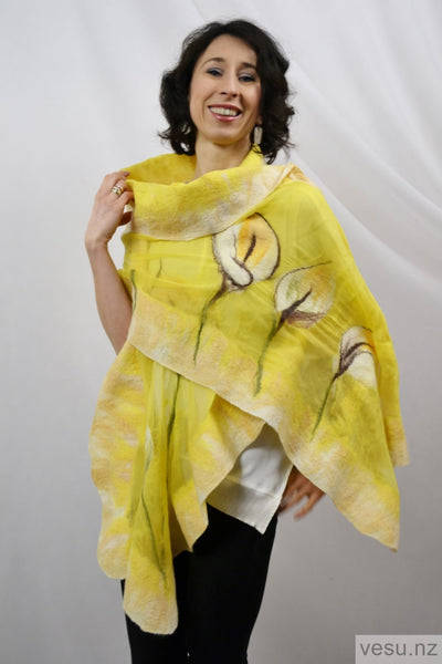 Large shawl with silk and merino wool yellow 4306